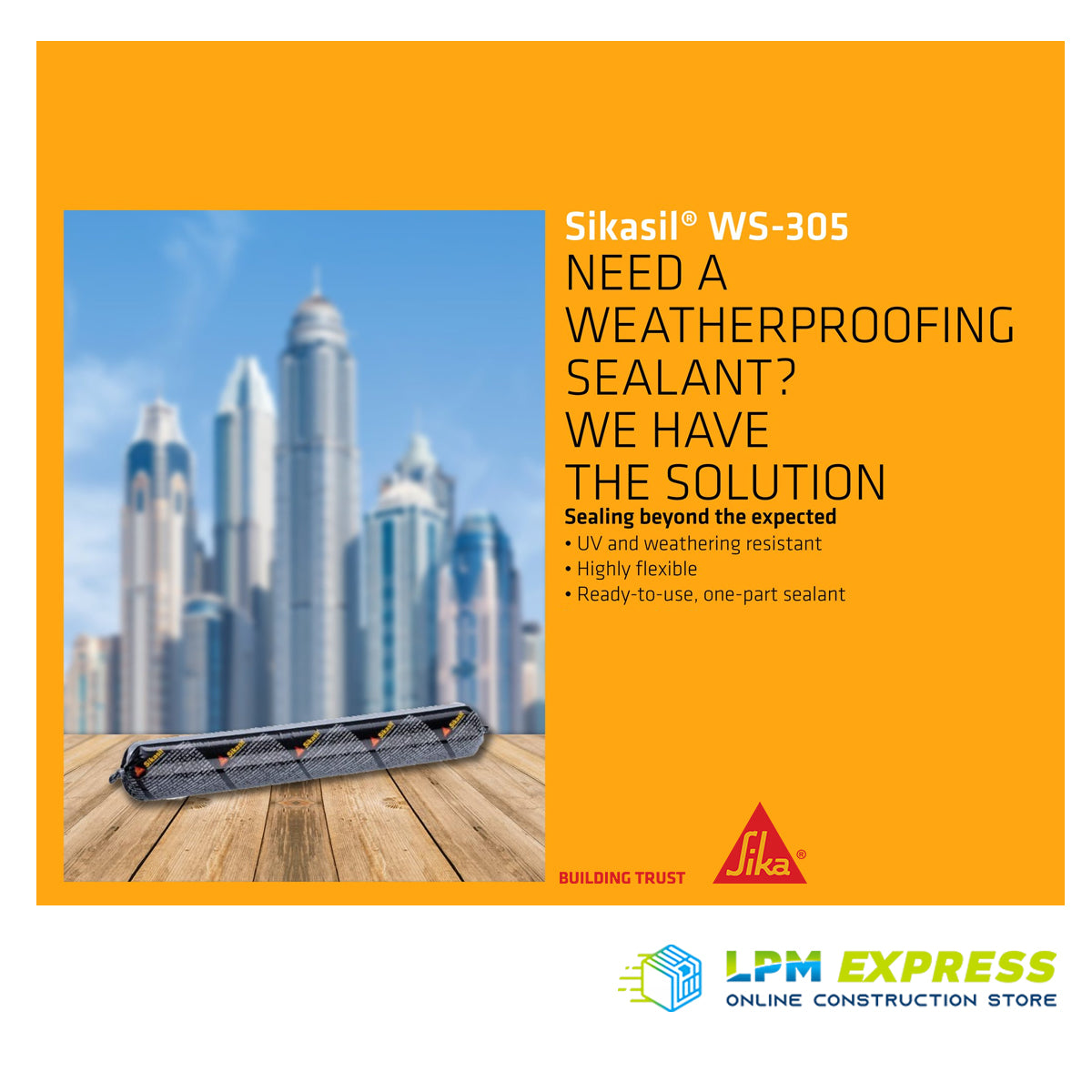 Sikasil® WS-305 S is a neutral-curing, one-part, silicone-based, moisture curing, low modulus elastic weather sealant. It is great for applications where durability under severe conditions is required.